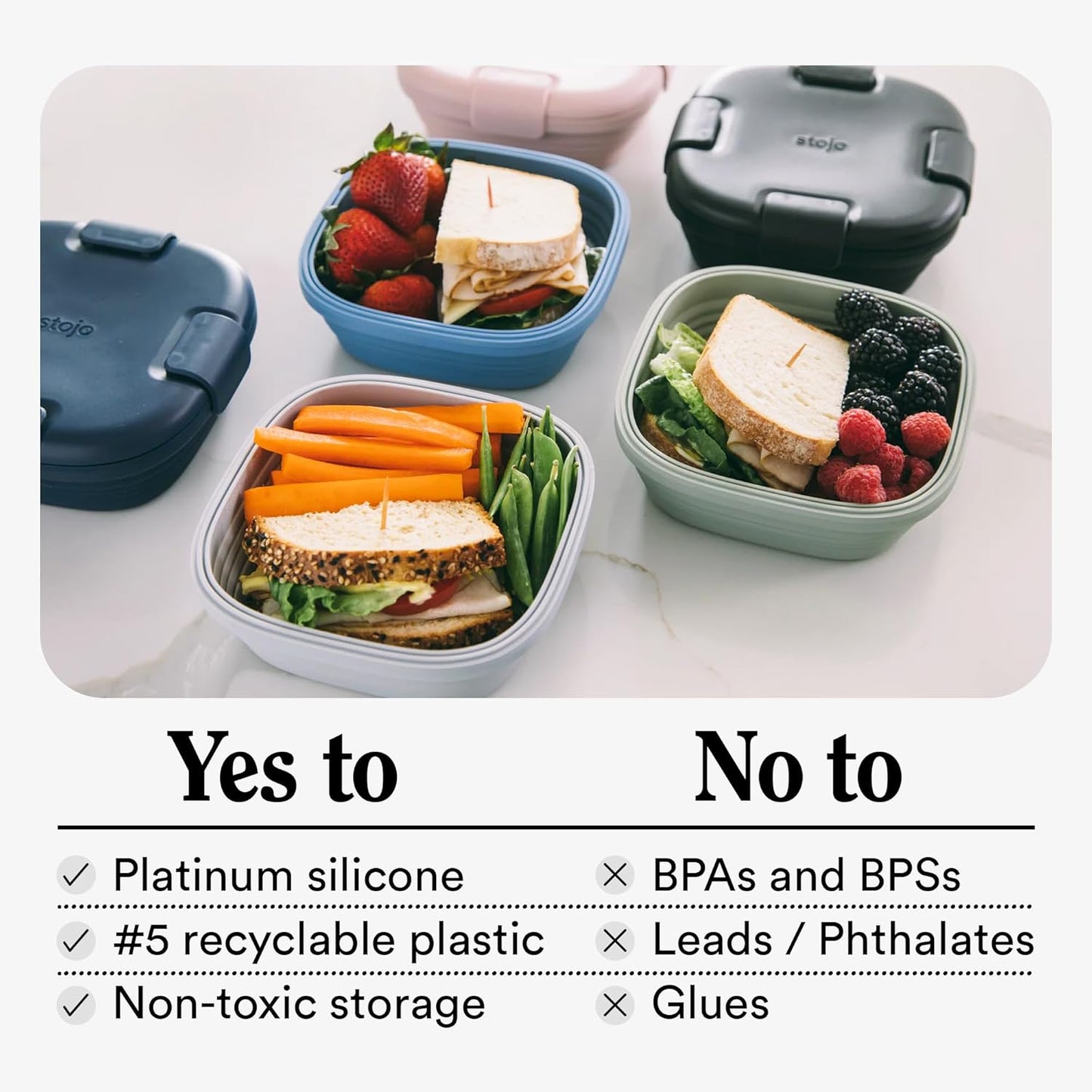 STOJO Collapsible Sandwich Box – 24oz, Reusable Food Storage Container, Silicone Bowl for Hot/Cold Food – Meal Prep, Lunch, Camping, Hiking – Dishwasher Safe (Set of 1, Eucalyptus Green)