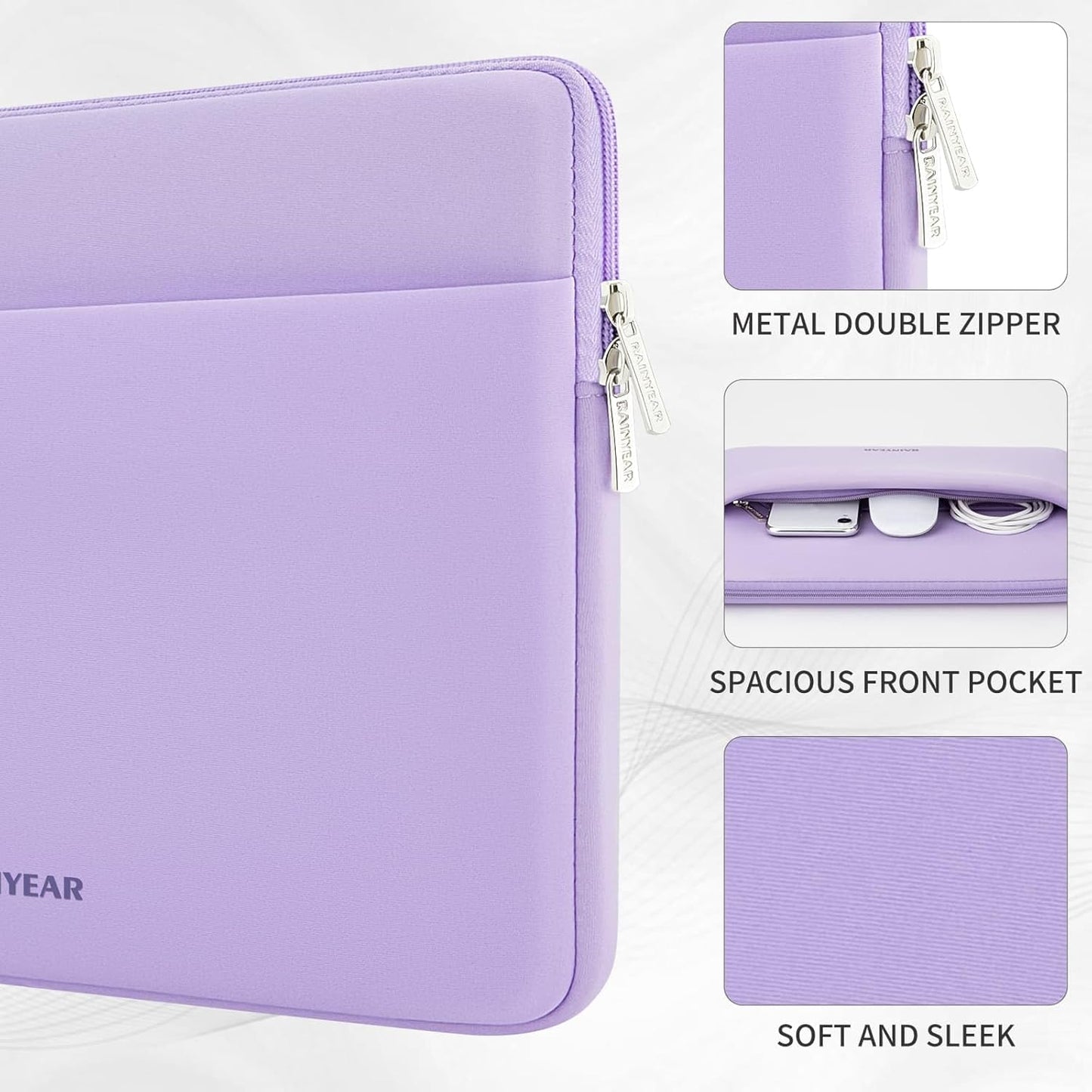 RAINYEAR Laptop Sleeve Case 15.6 Inch, Protective Portable Case with Front Pocket, Briefcase Handbag Computer Carrying Bag Laptop Bag Compatible for HP, Dell, Asus, Lenovo, Notebook, Purple