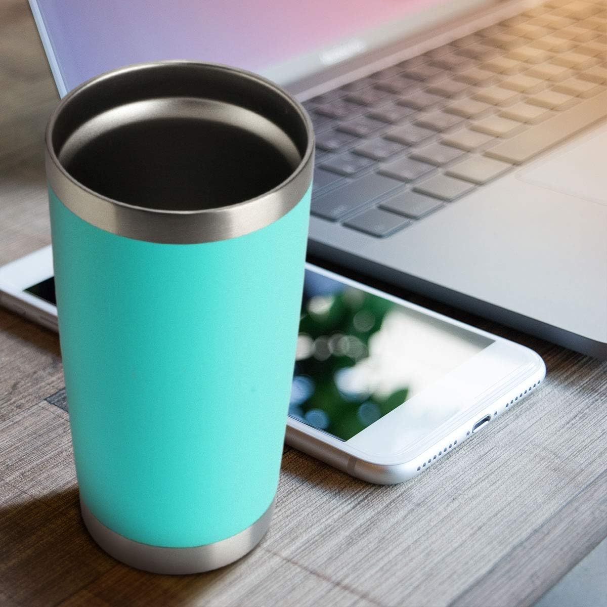 HASLE OUTFITTERS 20oz Tumblers Bulk Stainless Steel Cup with Lid Double Wall Vacuum Insulated Coffee Mug for Cold & Hot Drinks 8 Pack, Light Blue