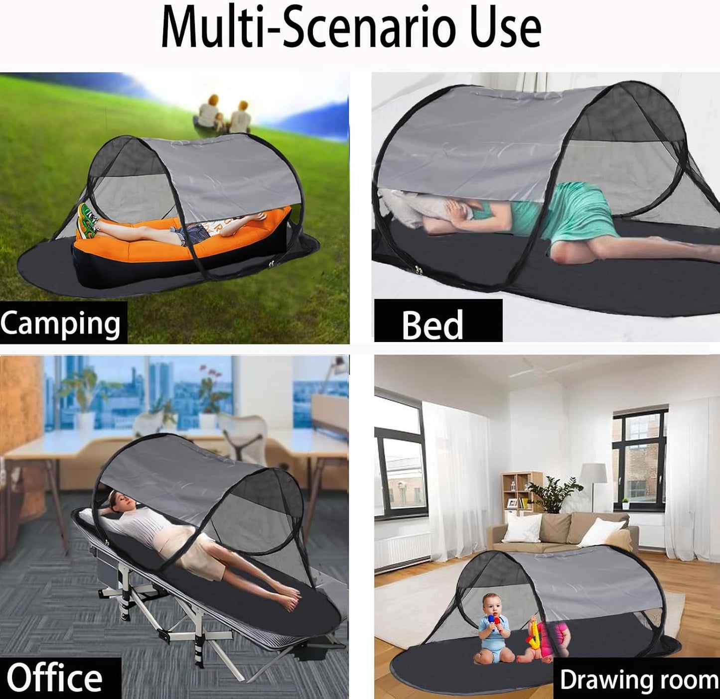 CMINGJ Large Pop Up Mosquito Tent, Portable Foldable Mosquito Net with Bottom for Bed, Camping, Travel, Patio, Suitable for Outdoor Indoor (78 * 28 * 27inch) (Gray Bottom & Gray Top)