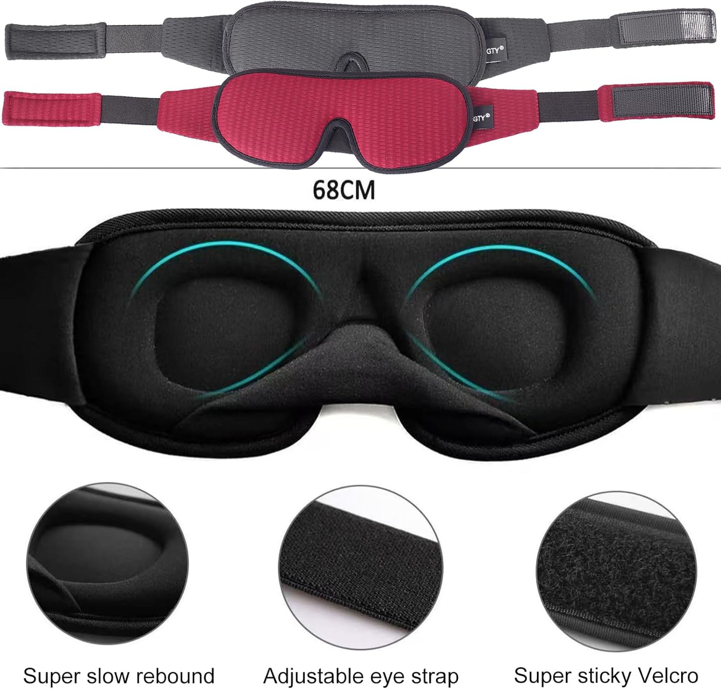 Sleep Mask for Men and Women 3D Contoured Eye Mask Patented Adjustable Light Blocking Night Mask for Sleeping (Blue)