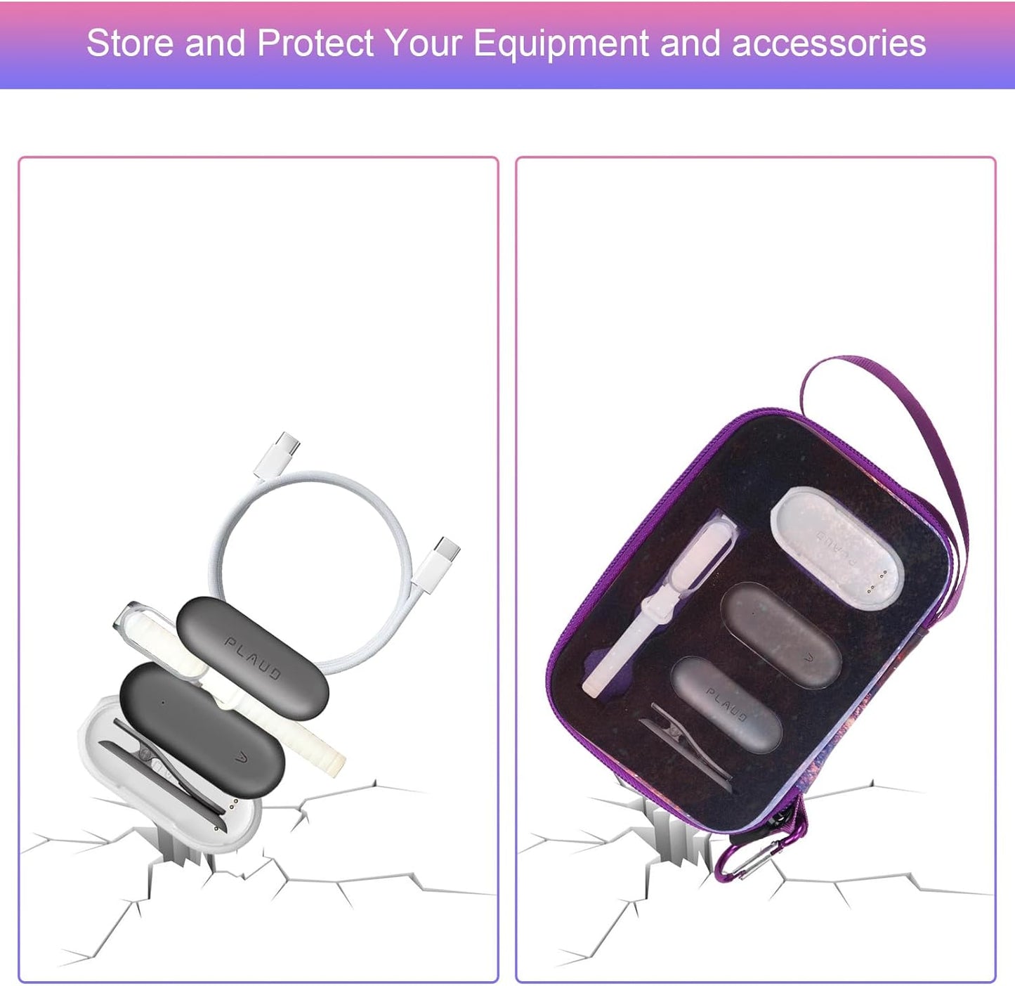 YouKnow Hard Case Compatible with PLAUD NotePin AI Voice Recorder - with Custom Foam Insert Holds Recorder, Magnetic Pin, Clip, Dock, Wristband & Cable (Case Only) (Galaxy)