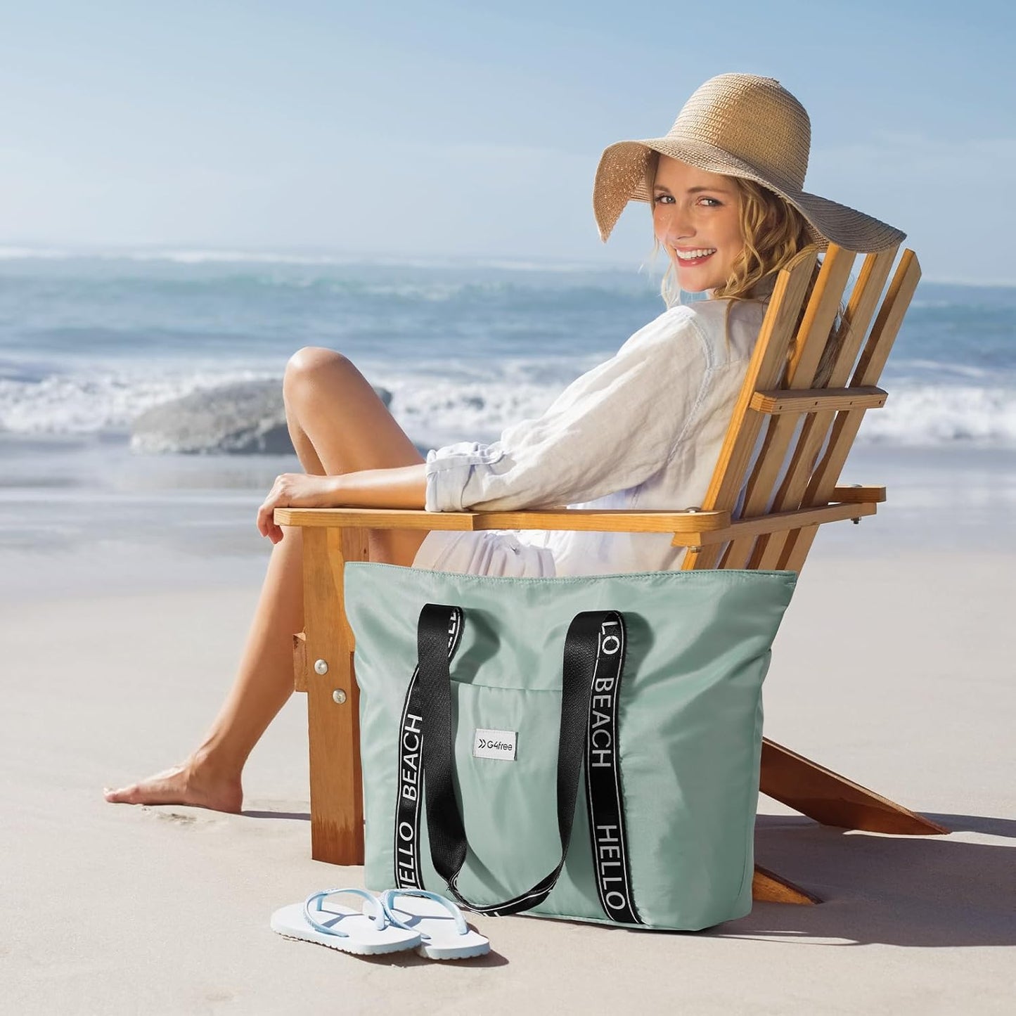 G4Free Beach Bag, Waterproof Beach Bags for Women, Personalized Strap Tote Bag for Women Birthday Gifts