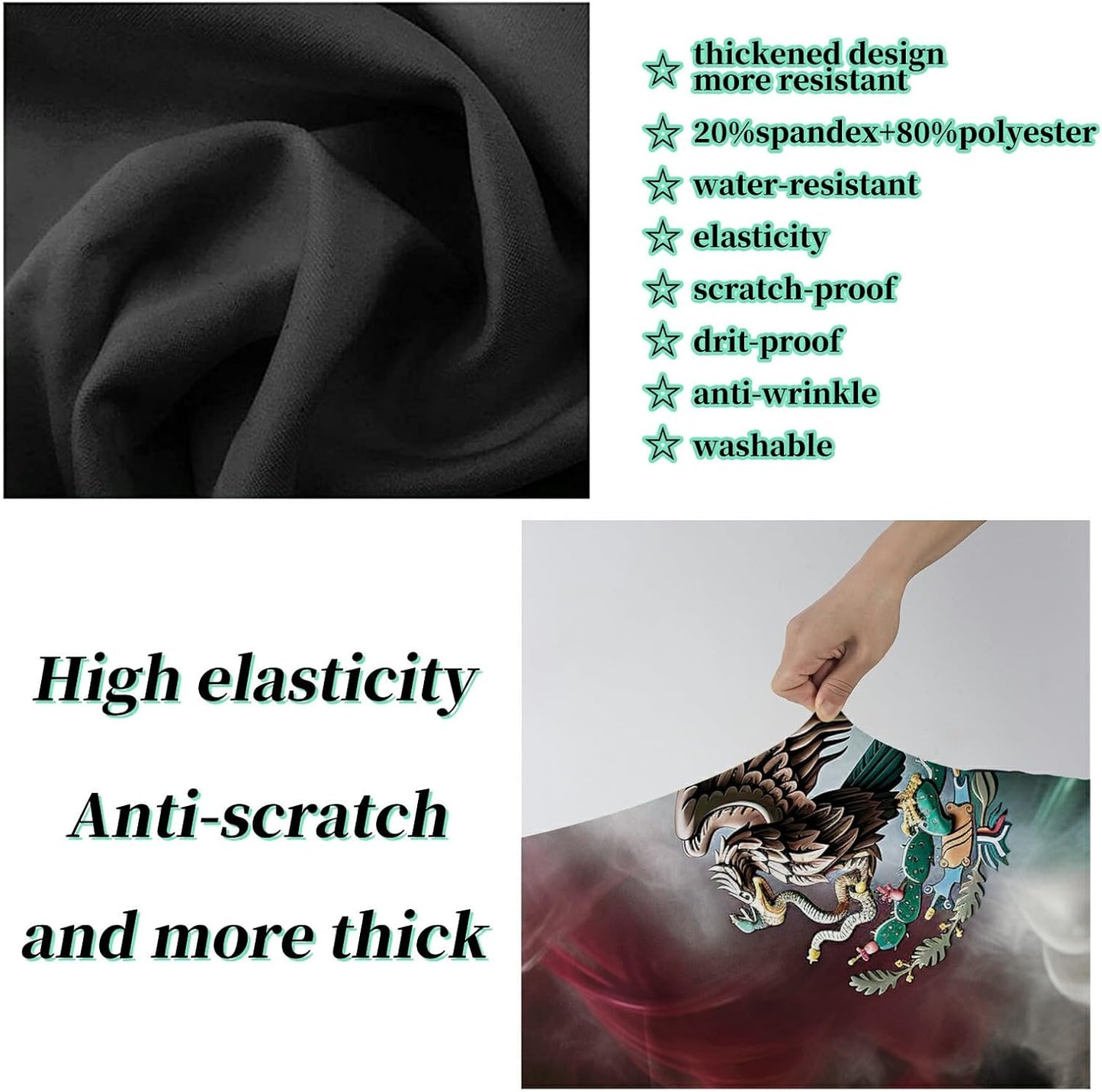 Luggage Cover + Tag, Mexican Flag Eagle Travel Suitcase Protector for 18-20 inch Luggage (S) with Concealed Zipper, Washable Elastic Cloth, Dustproof, Anti-Scratch