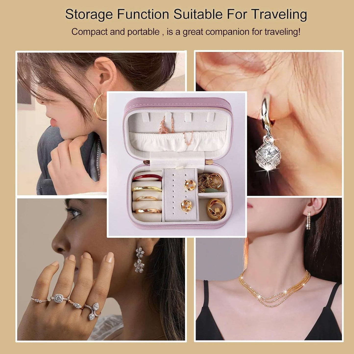 Small Jewelry Travel Case for Women Zippered Leather Small Jewelry Organizer Used For Short Trips Compact Travel Jewelry Case Is Compact Lavender Travel Jewelry Box Travel Gifts For Her