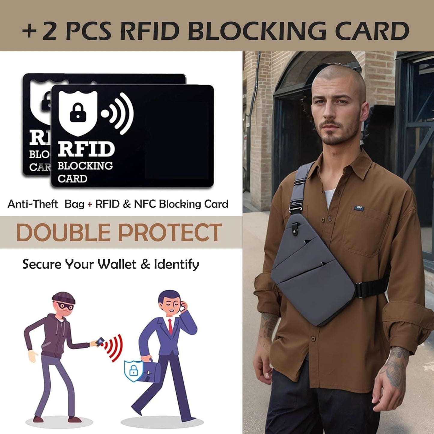 Anti Theft Crossbody Bags for Women Men, Multi-Pocket Shoulder Bag, Slim Sling Purse with 2 RFID Blocking Card (Right Shoulder-Pink Purple)
