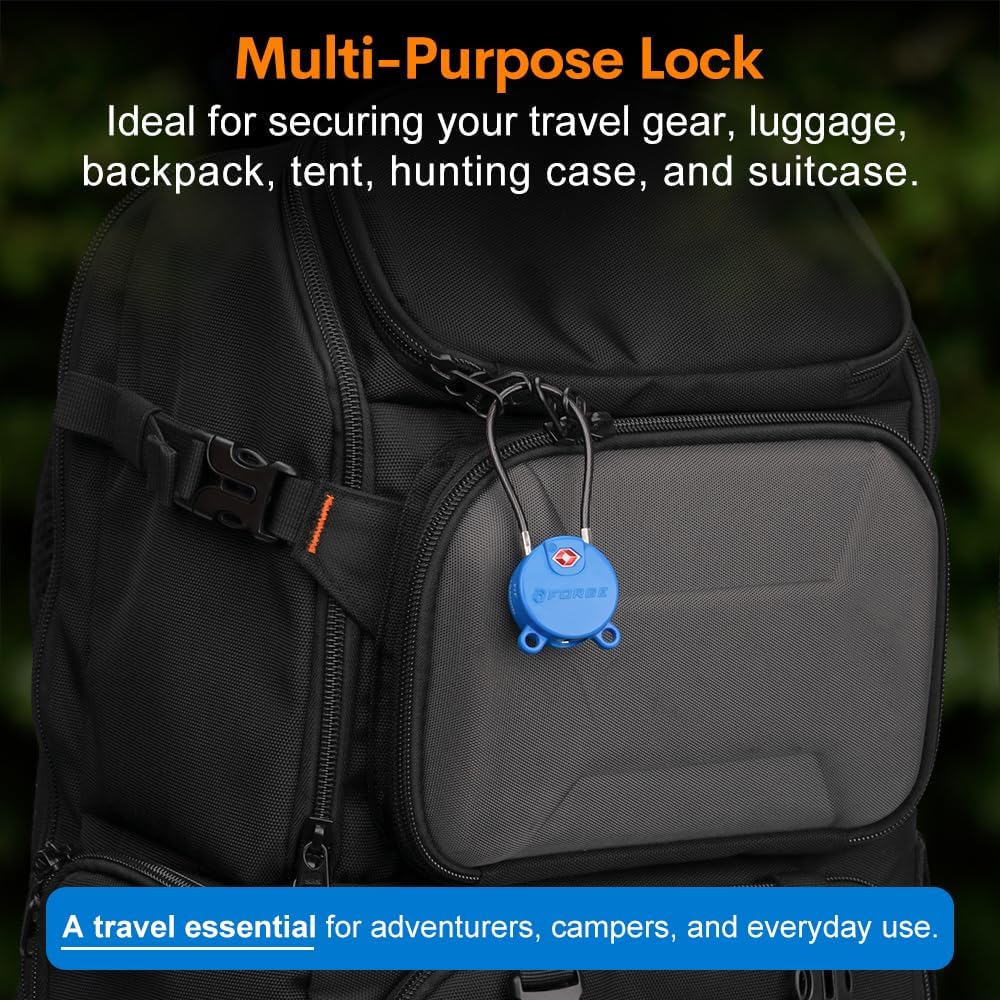 Forge TSA Approved Luggage Locks Ultra-Secure Dimple Key Travel Cable Locks with Zinc Alloy Body- 4 Locks, Black, Blue, red, Green.