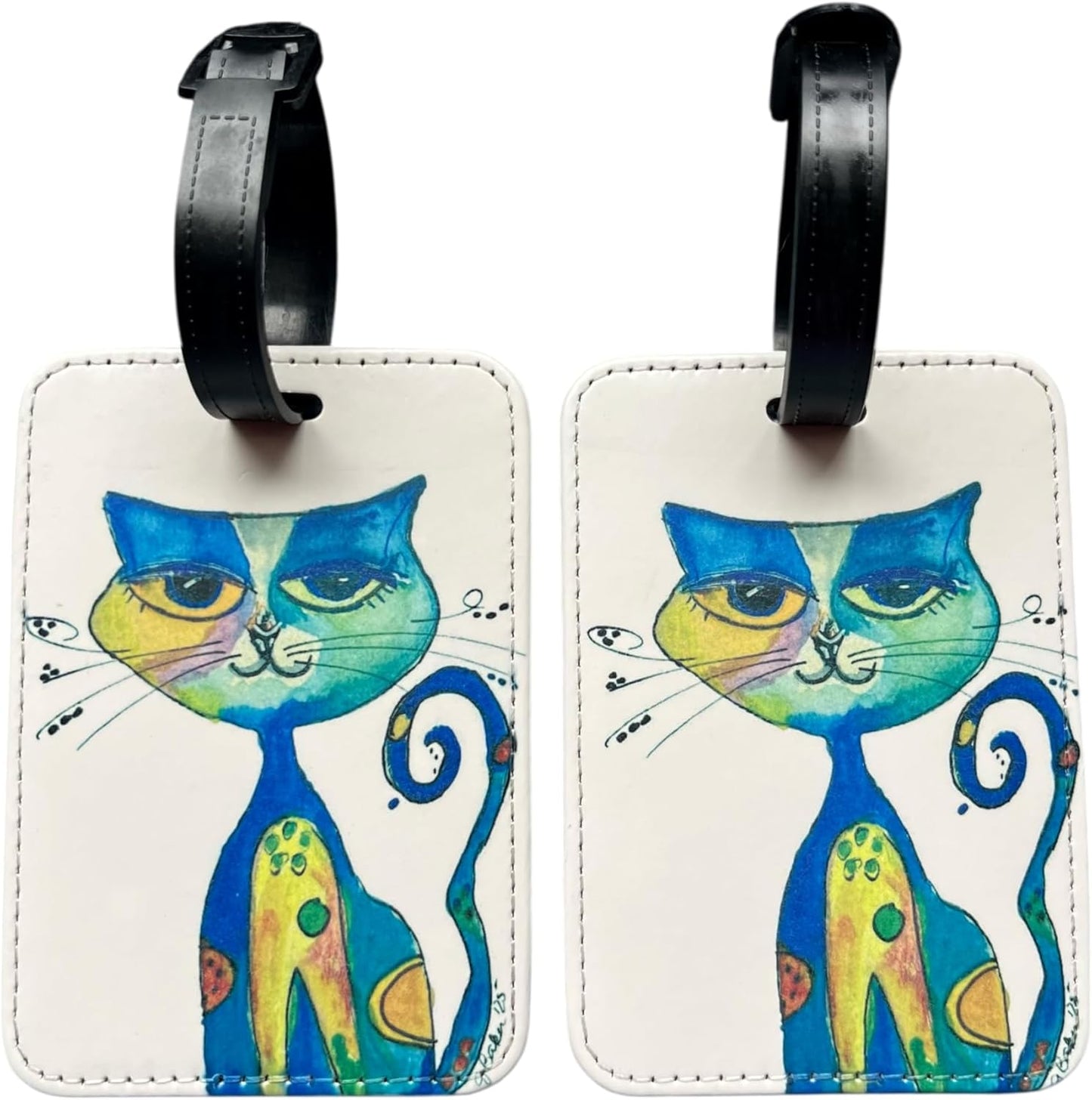 Decorative Luggage Tags with Watercolor Cat Design, Set of 2