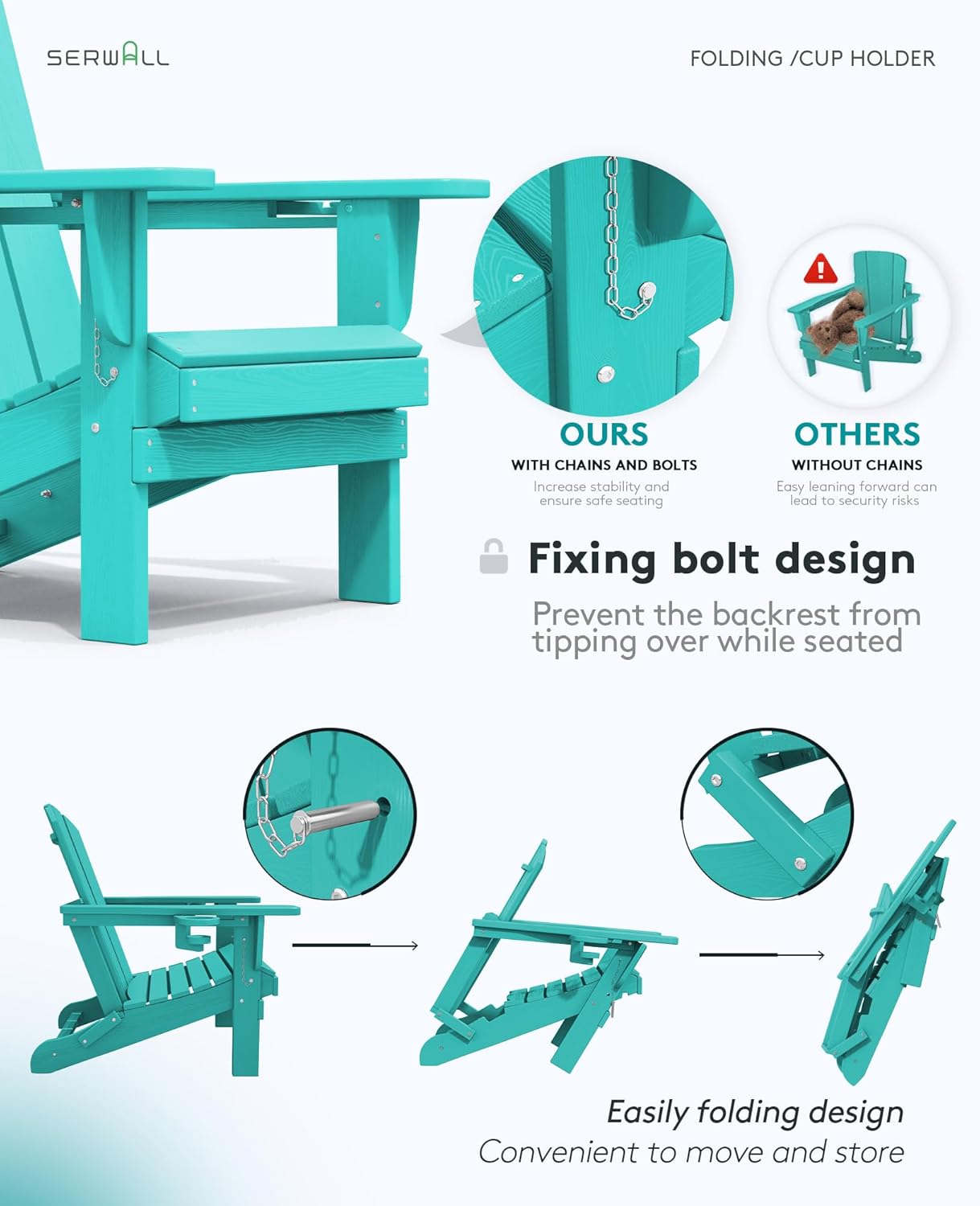 SERWALL Adirondack Chair with Cup Holders - Composite Adirondack Chairs Set of 4 HDPE Outdoor Chairs All Weather Use- Aruba