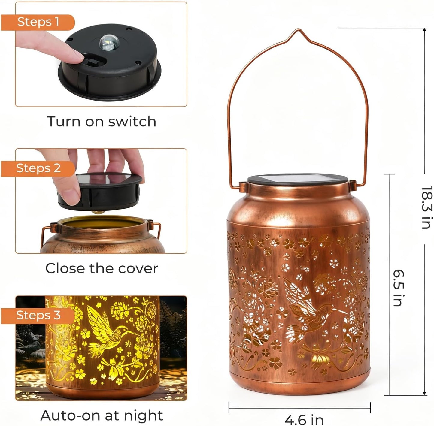 TECKNET Hummingbird Solar Lanterns Outdoor Waterproof - Hanging Solar Lights Decoration for Garden, Patio, Yard - Birthday Gifts for Women, Grandma, Hostess - Decor Solar Lantern for Outside, Porch