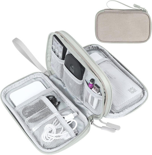FYY Electronic Organizer, Travel Cable Organizer Bag Pouch Electronic Accessories Carry Case Portable Waterproof Double Layers Storage Bag for Cable, Charger, Phone, Earphone, Medium Size- Khaki