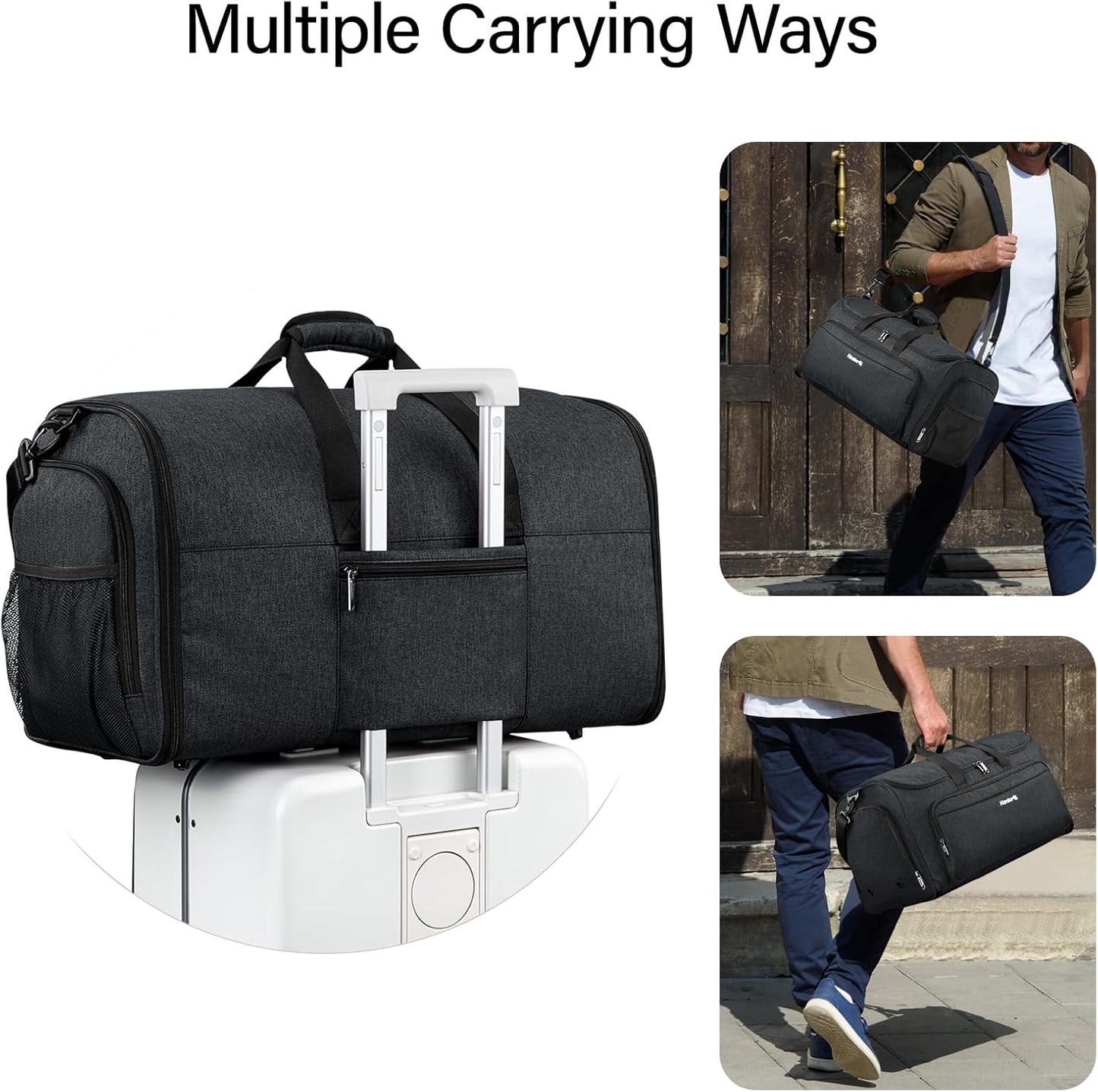 Hanke Carry on Garment Bags for Travel,Convertible Duffle Bag Luggage Bag Weekend Bag with Shoe Compartment,2 in 1 Hanging Suitcase Suit Bag for Men Women,Black