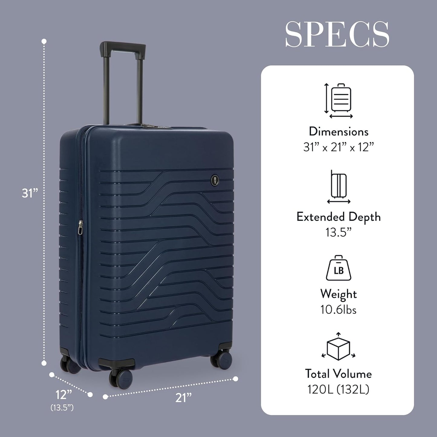 Bric's B|Y Ulisse Spinner Suitcase, Expandable Hard Shell Luggage with TSA Lock and Smooth 360° Wheels 28" – Ocean Blue