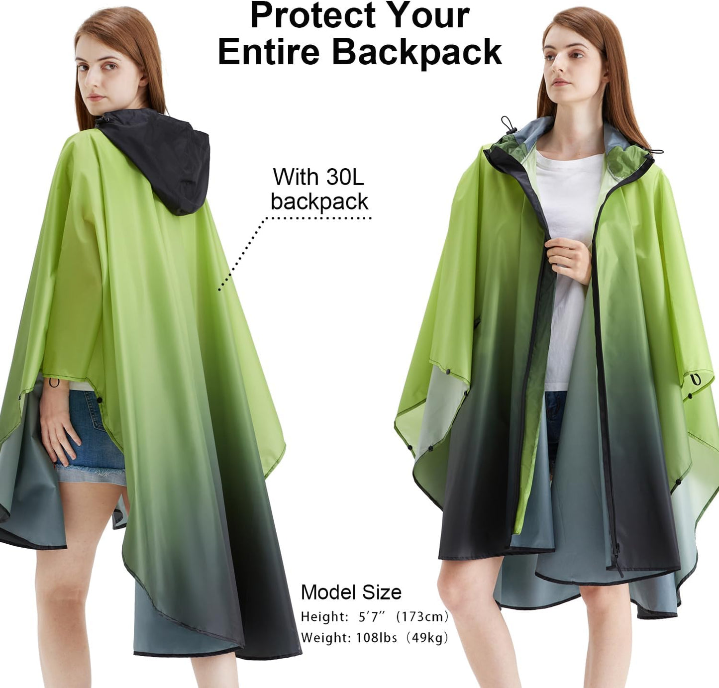 Rain Poncho Jacket Coat Hooded Zipper Style for Women/Men/Adult with Pocket