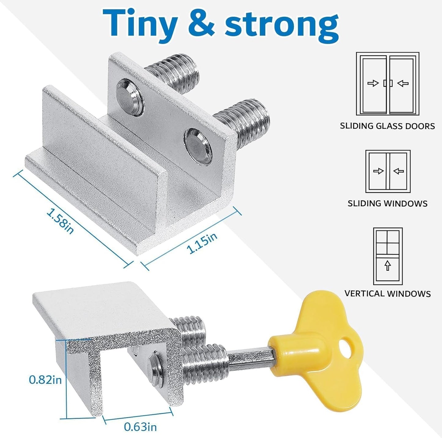 Sliding Window Locks,for Horizontal Sliding Windows,Window Security Lock with Key,Adjustable Aluminum Easv to Install Window Stopper,Window Locks for Up and Down Windows (10 Sets Silver)