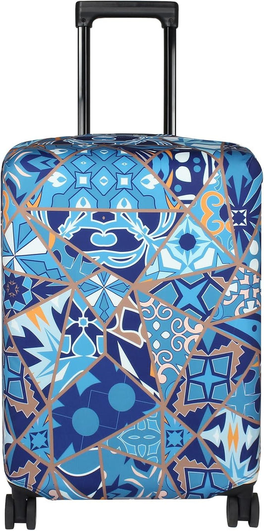 Explore Land Travel Luggage Cover Suitcase Protector Fits 27-30 Inch Case (Portuguese tiles, L)