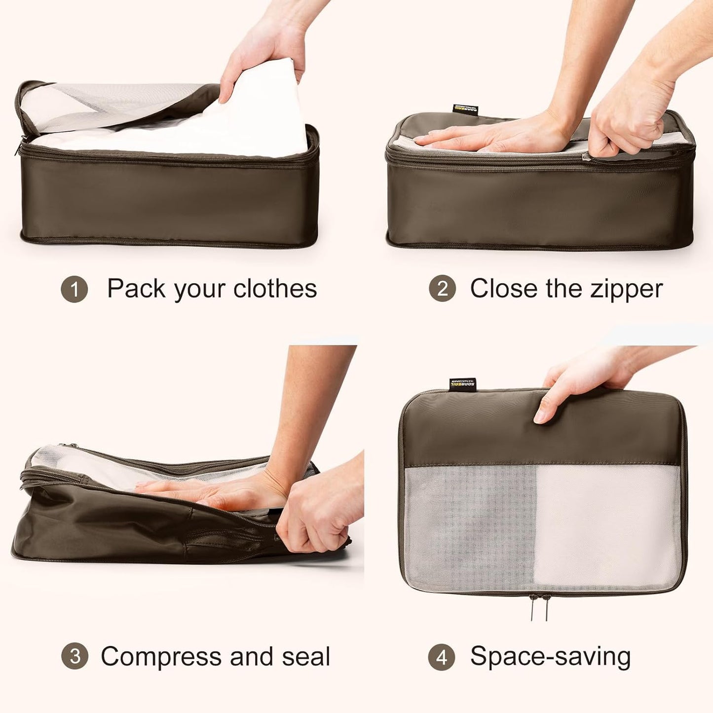 4 Set Compression Packing Cubes for Travel, Suitcases and Backpack Space Saving Organizers (Charcoal Gray)