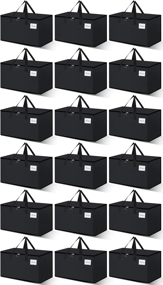 Heavy Duty Moving Bags - Extra Large Packing Bags and Storage Totes, Collapsible and Foldable Option for Moving and Storage, Black, 125 L - 18 Pack