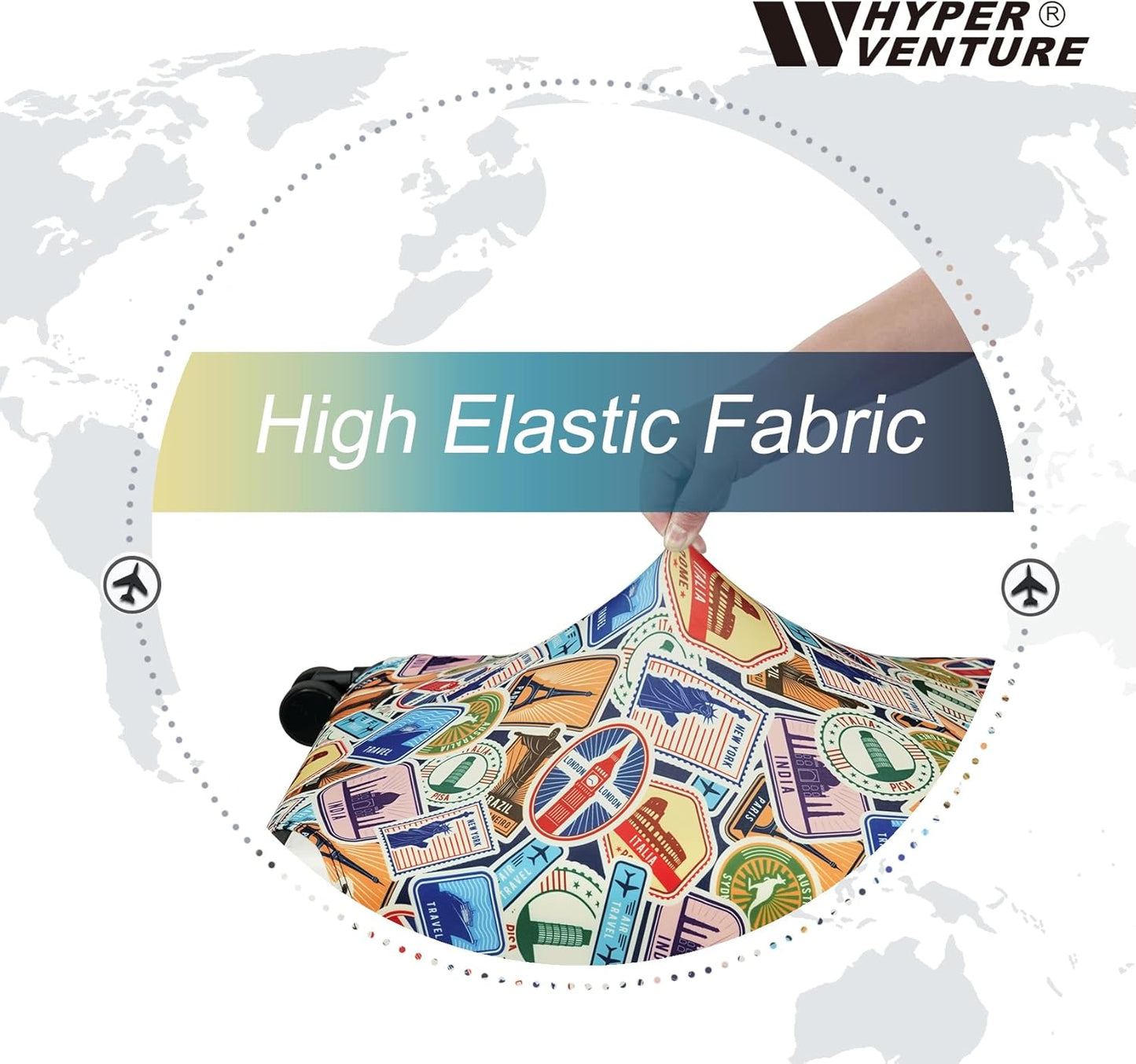 HYPER VENTURE Washable Luggage Cover - Fashion Suitcase Protector Fits 23-26 Inch Luggage (World Voyage, M)
