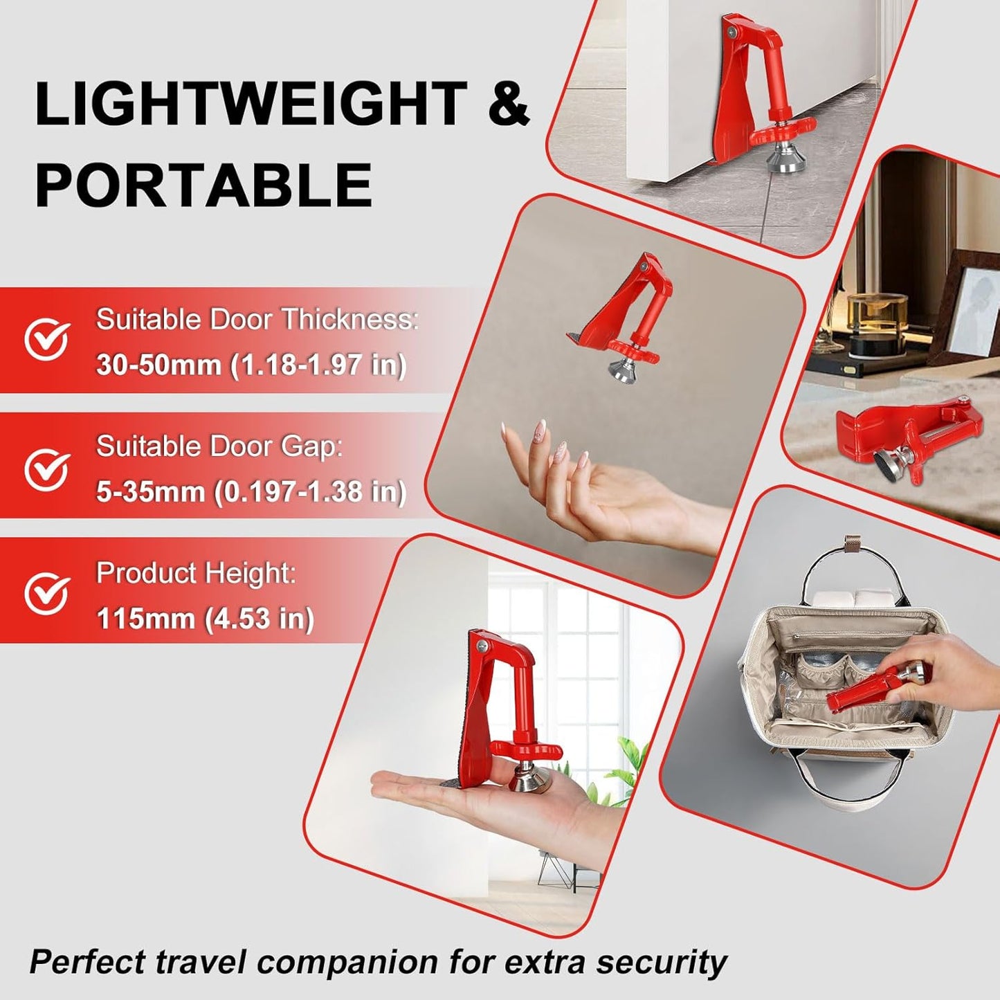 Portable Door Stopper Door Lock for Travel Anti Theft Door Blocker, Security Door Stoppers for Bottom of Door, No Drill Safety Doors Stopper Hotel Door Locks for Travelers Security (White)