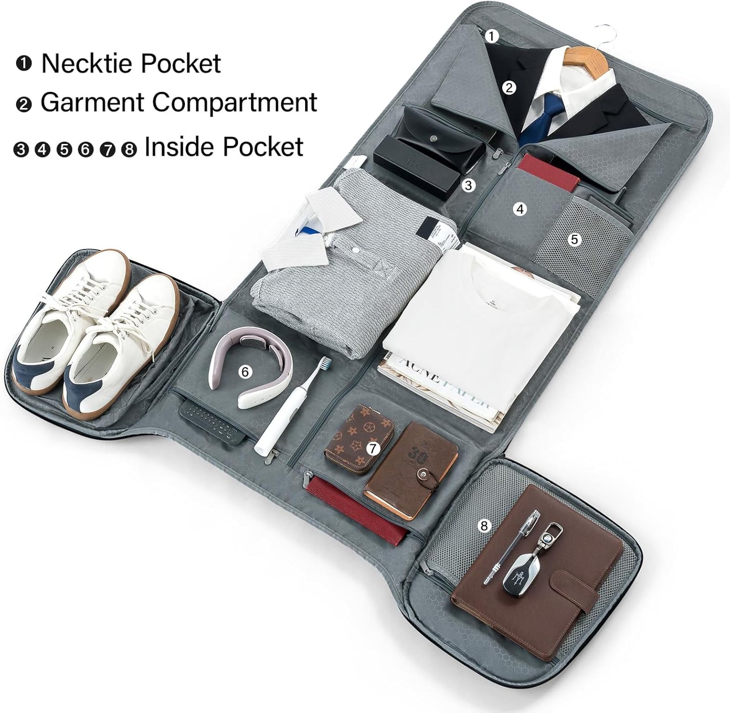 Hanke Carry on Garment Bags for Travel,Convertible Duffle Bag Luggage Bag Weekend Bag with Shoe Compartment,2 in 1 Hanging Suitcase Suit Bag for Men Women,Dark Grey
