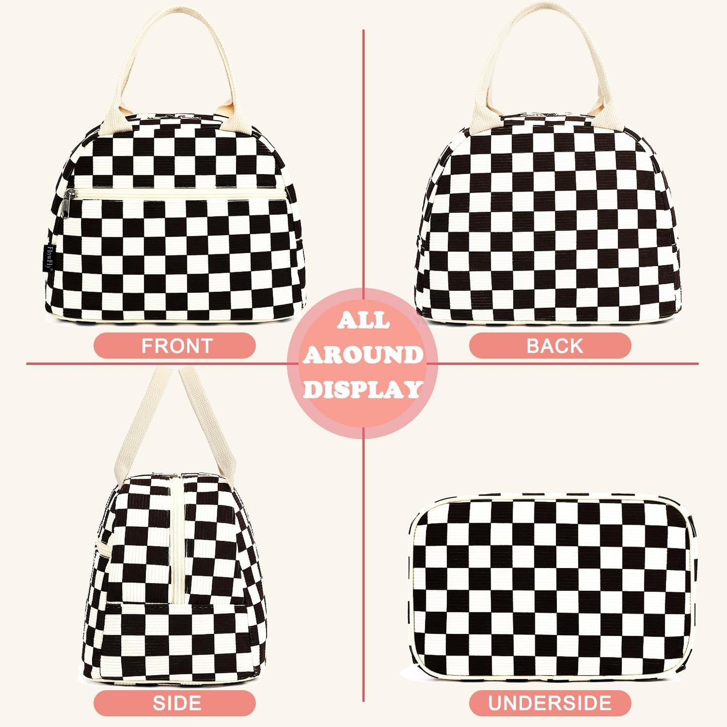 FlowFly Lunch Bag for Women Insulated Lunch Box Corduroy Lunch Tote Cooler for Travel Work Picnic,Corduroy Plaid Black