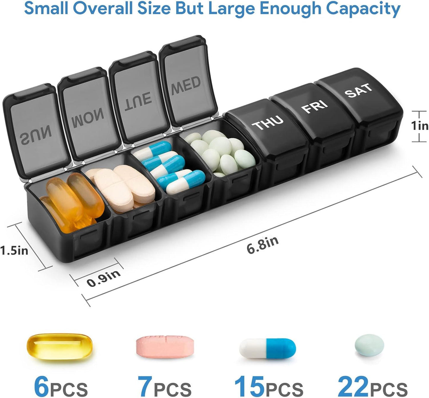 Small Pill Organizer 2 Times a Day, 2 Pack 7 Day Pill Box 1 Time a Day, Travel Friendly Day Night Vitamin Organizer, Weekly AM PM Pill Case Container