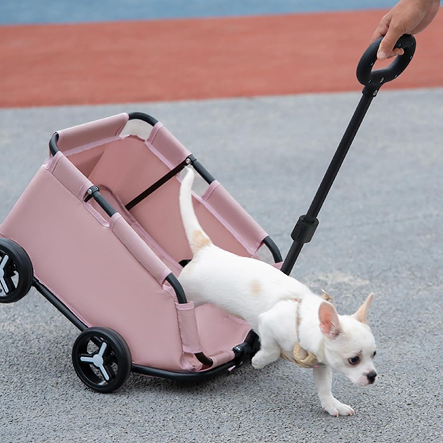 Dog Stroller 4 Wheels Folding Dog Cart Pet Stroller for Travelling Shopping Walking Playing for Small Dogs Cats (Plaid red)