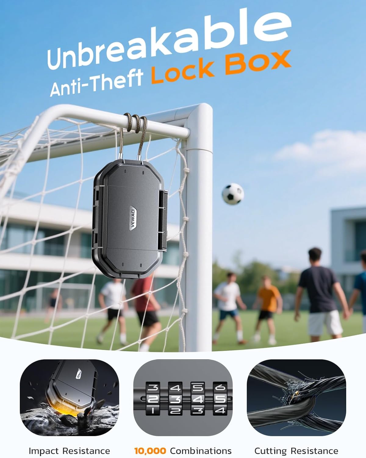 Portable Travel Safe Lock Box Waterproof & Durable, 4-Digit Combination Anti-Theft Personal Beach Safe with Removable Steel Cable, Small Security Case Lock Box for Beach/Travel/Hotel/Dorm
