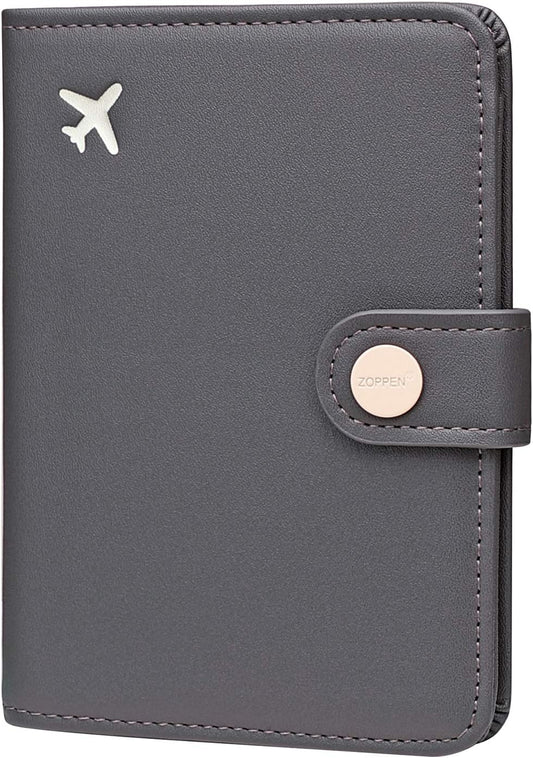 ZOPPEN Passport Holder Women, Passport Cover Travel Wallet Rfid Blocking Passport Wallet Cover Case Travel Essentials Document Organizer, Dark Grey