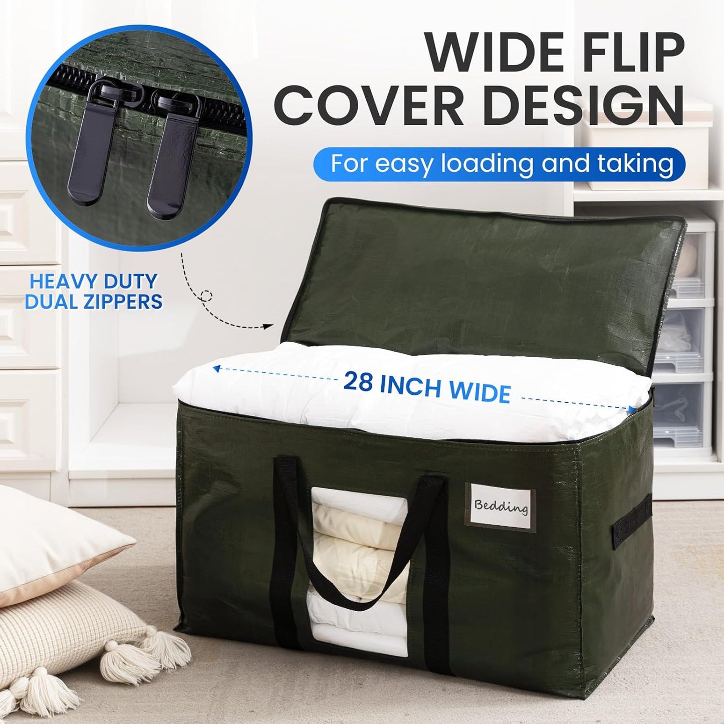 TAILI 10 Pack Green Extra Large Storage Bags, Heavy Duty Totes with Visible Window, Wrap Around Handles, Perfect for Moving