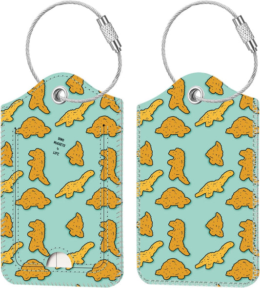 Fintie Luggage Tags, Privacy Cover ID Label with Stainless Steel Loop and Address Card for Travel Bag Suitcase - Dinosaur (2 Piece)