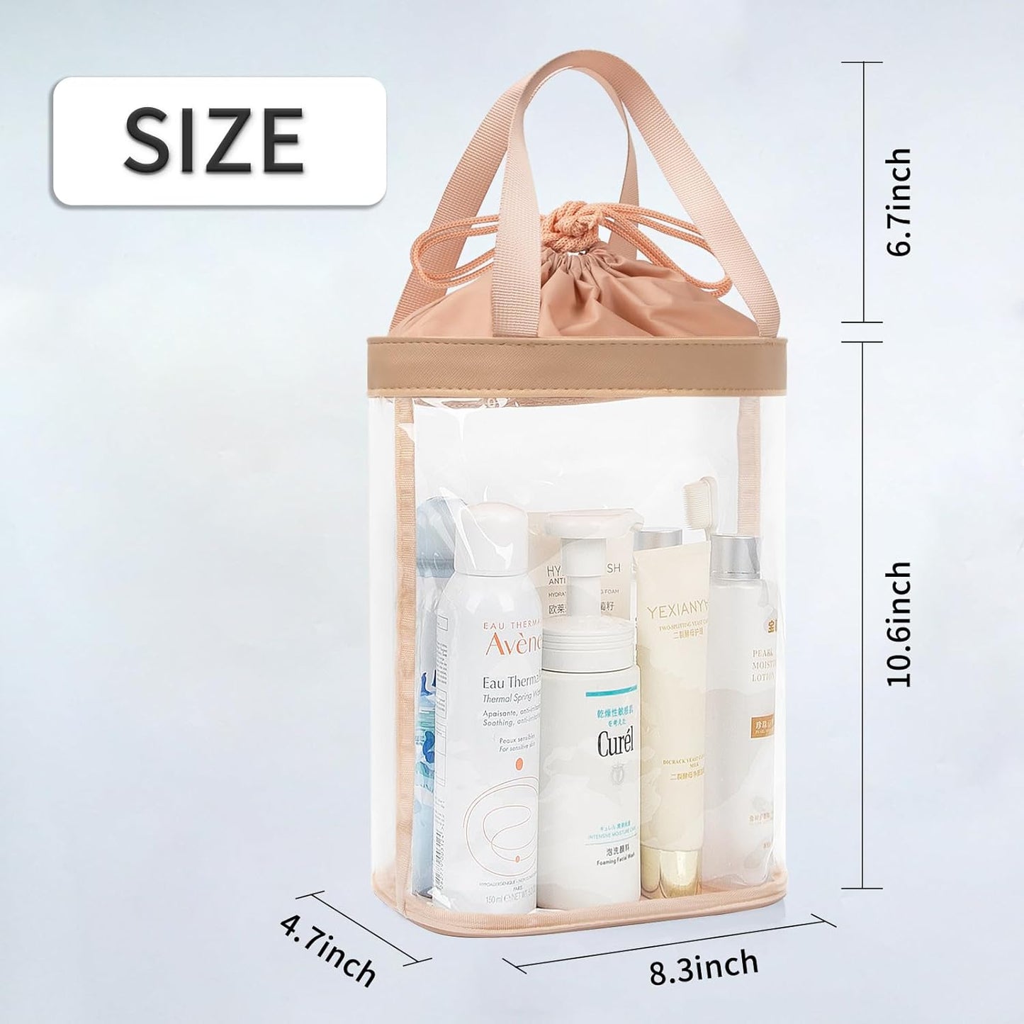 Travel Toiletry Bag, Clear Makeup Bag for Women, TSA Approved Toiletry Bag, Waterproof Clear Bag Cosmetic Pouch, Transparent Makeup Organizer, Carry on Airport Airline Compliant, Brown