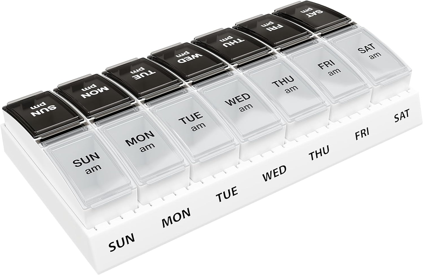 EZY DOSE Weekly (7-Day) Daily AM/PM Pill Case, Medicine Planner, Vitamin Organizer, Supplement Container, Small Pop-out Compartments, Designed for Travel, 2 Times a Day, Black and Clear Lids
