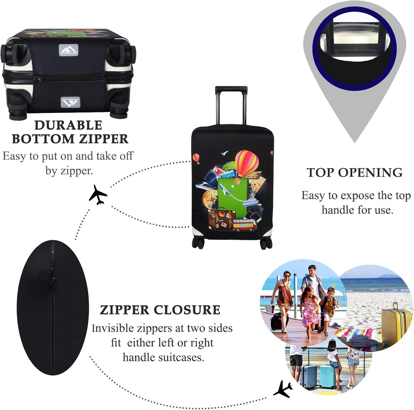 Explore Land Luggage Cover Suitcase Protector Fits 23-26 Inch Case (Travel, M)