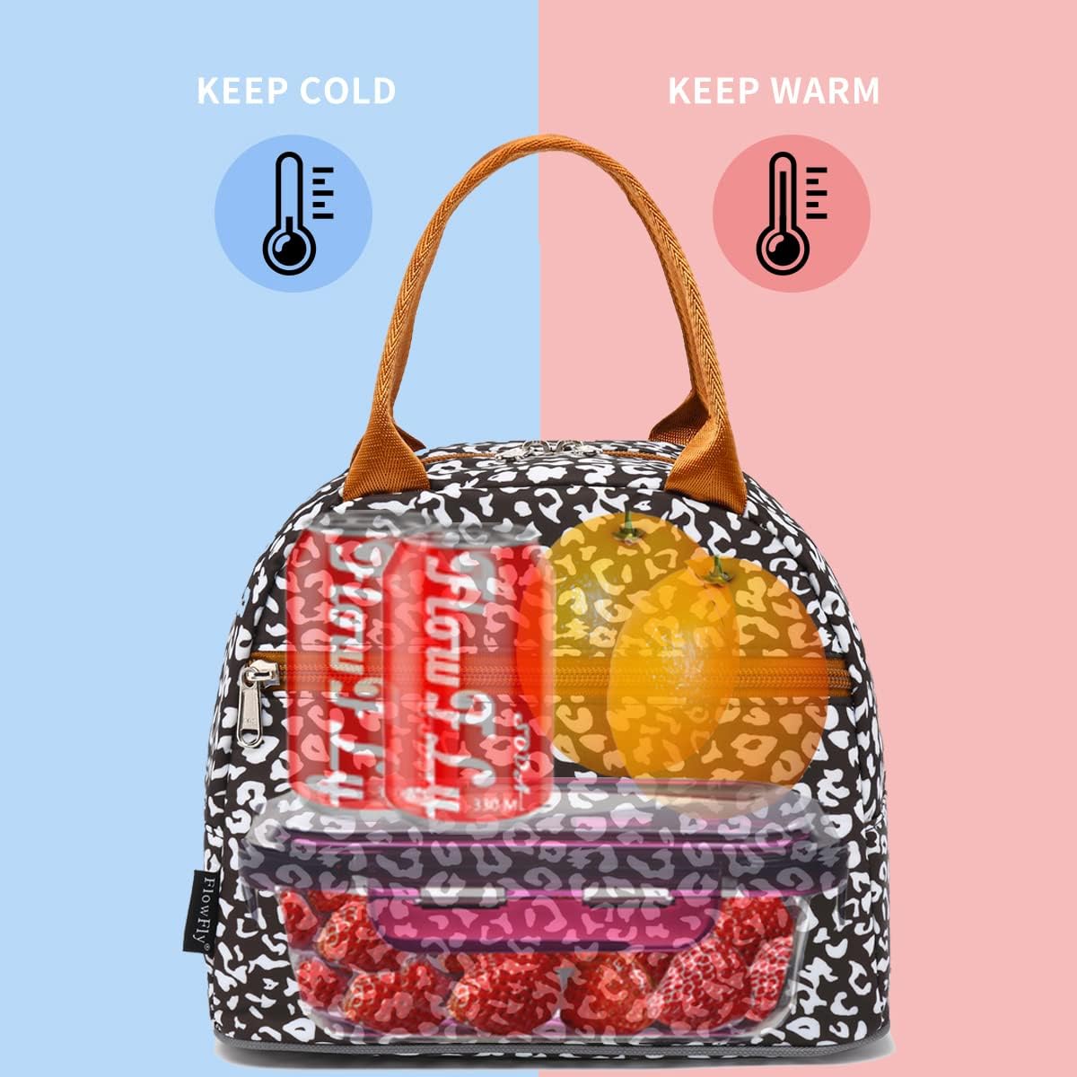 FlowFly Insulated Lunch Cooler Bag - Tote Bag Organizer for Women/Men, Cow