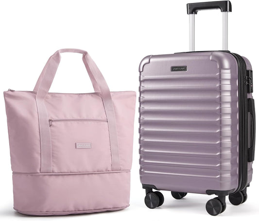 LIGHT FLIGHT Luggage Sets, Carry On Luggage 22x14x9 Airline Approved, Carry On Travel Bag Suitcases with Wheels, Expandable Hardside Lightweight Rolling with TSA Lock 2-Piece Set (DB/20),Rose Purple