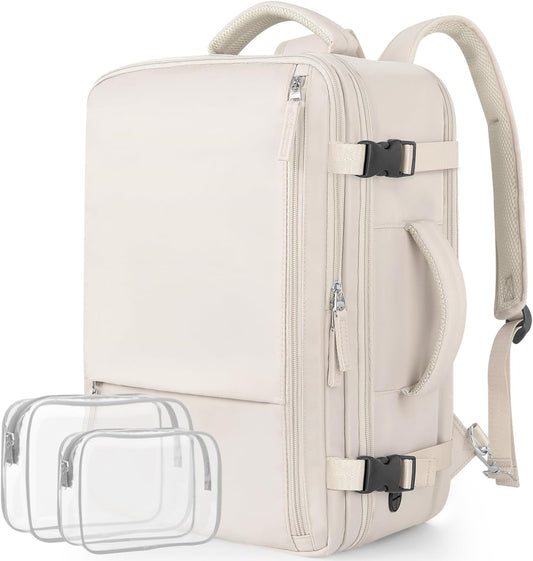 Travel Backpack for Women, Large Carry On Backpack for Travel, Waterproof Backpack Personal Item, Backpack for Women, laptop backpack 17.3 inch, College Bag Casual Daypack, Beige