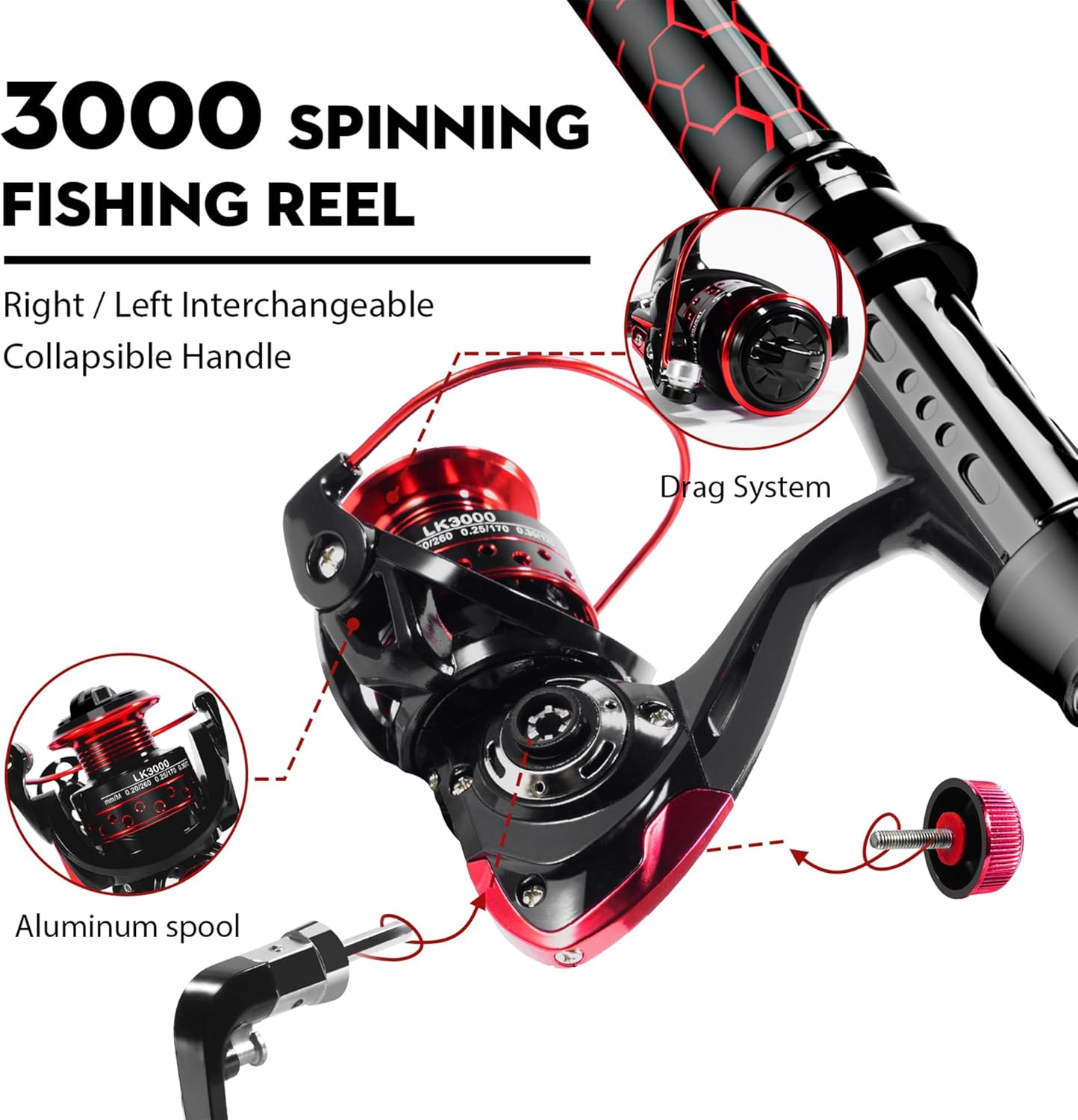 Fishing Rod and Reel Combos, Unique Design with X-Warping Painting, Carbon Fiber Telescopic Fishing Rod with Reel Combo Kit with Tackle Box, Best Gift for Fishing Beginner and Angler