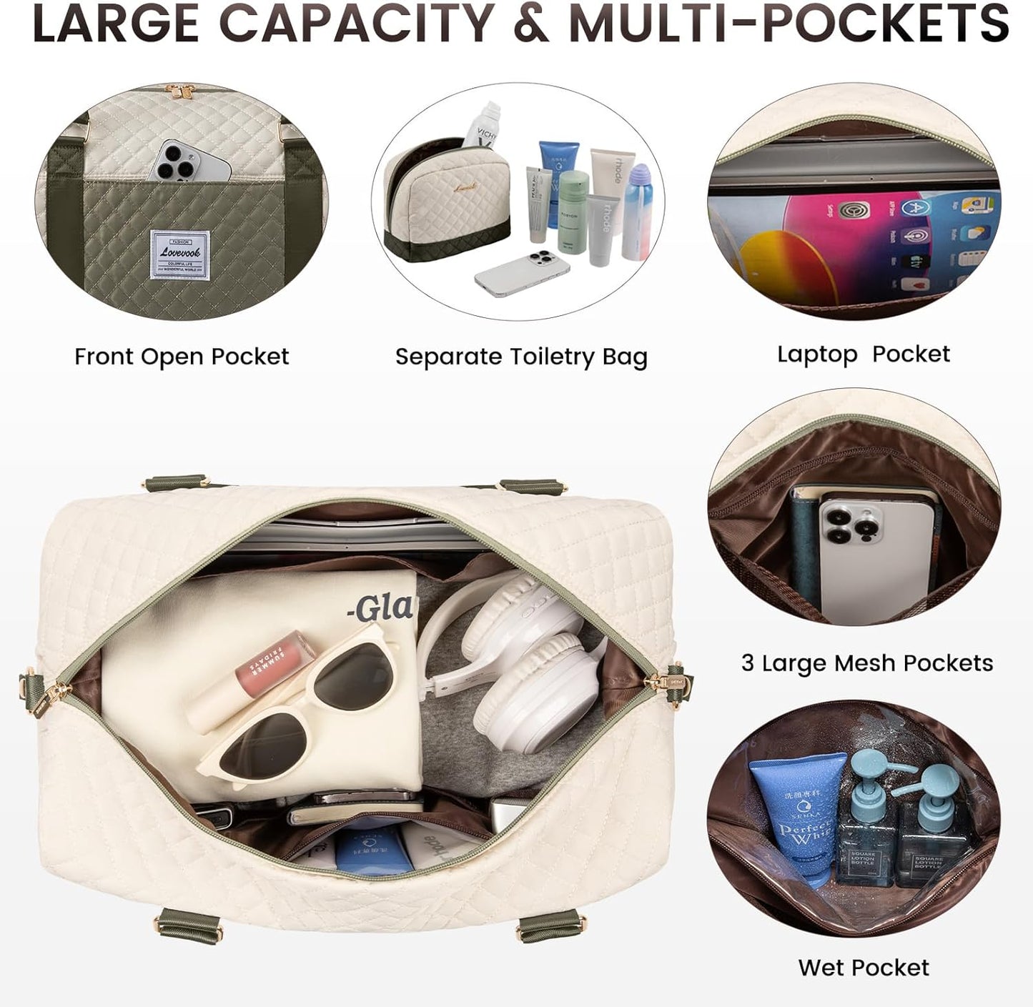 LOVEVOOK Travel Duffle Bag,Weekender Bags for Women with Shoe Compartment，Carry on Overnight Bag with Toiletry Bag,Gym Duffel Bag with Wet Pocket, Hospital Bags for Labor and Delivery