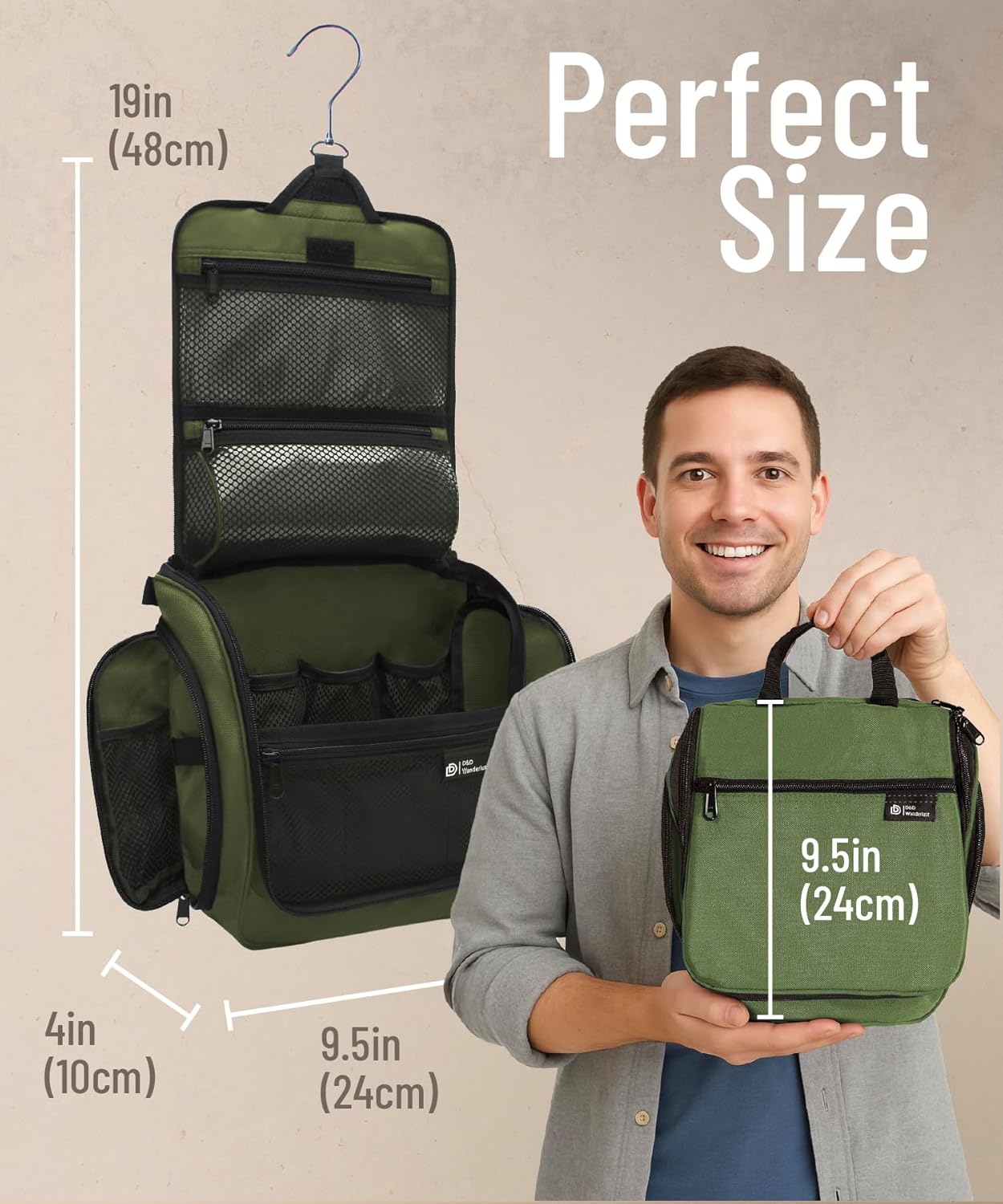 DD D&D Wanderlust D&D Hanging Travel Toiletry Bag for Men and Women – Cosmetics, Makeup and Toiletries Organizer Kit with 10 Compartments, YKK Zippers, XXL Metal Swivel Hook, Water-Resistant Nylon