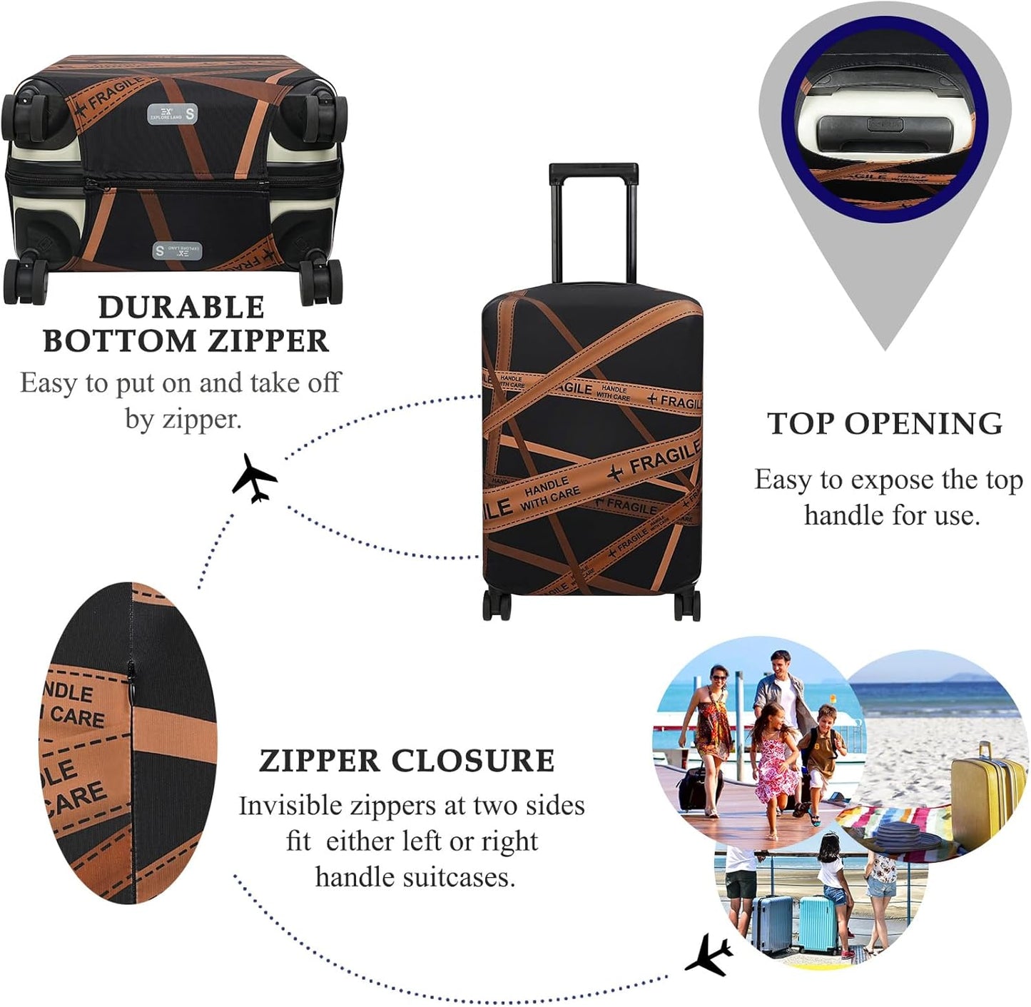 Explore Land Travel Luggage Cover Suitcase Protector Fits 27-30 Inch Case (Gold Fragile, L)