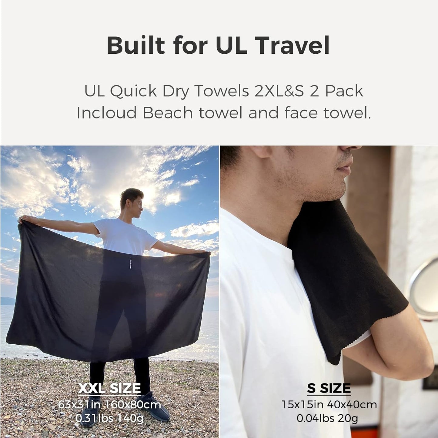 Ultralight Quick Dry Towel, Microfiber Quick-Drying Travel Towels with Compact Packable Pocket for Beach, Camp, Gym, Swimming (Orange 2 Set)