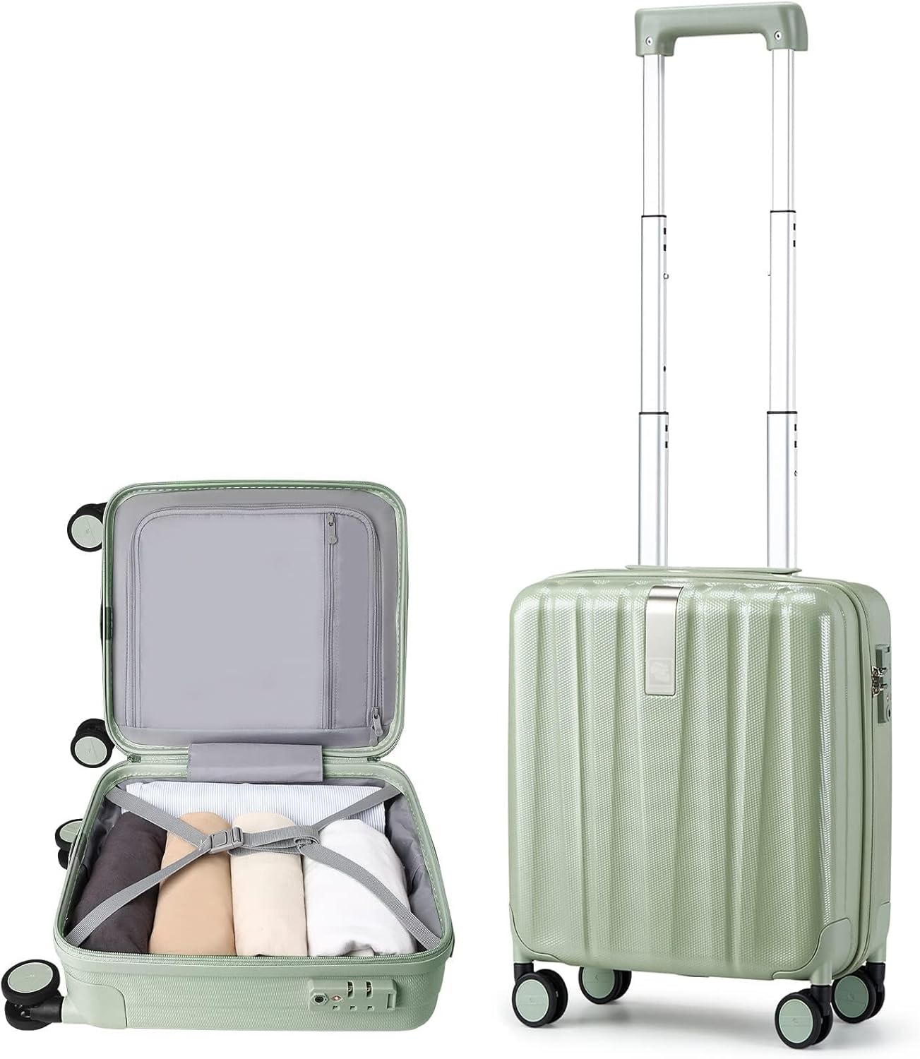 Hanke 14 Inch Underseat Carry On Luggage with Wheels Hard Shell Suitcases Carry On Bag Lightweight Small Mini Suitcase Travel Luggage for Travel（Bamboo Green）