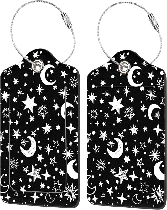Luggage Tags for Suitcase,2 Pack Stars and Moons Luggage Tag with Privacy Flap,Name ID Label and Metal Loop for Women Men Girls Baggage Bag Backpack Instrument