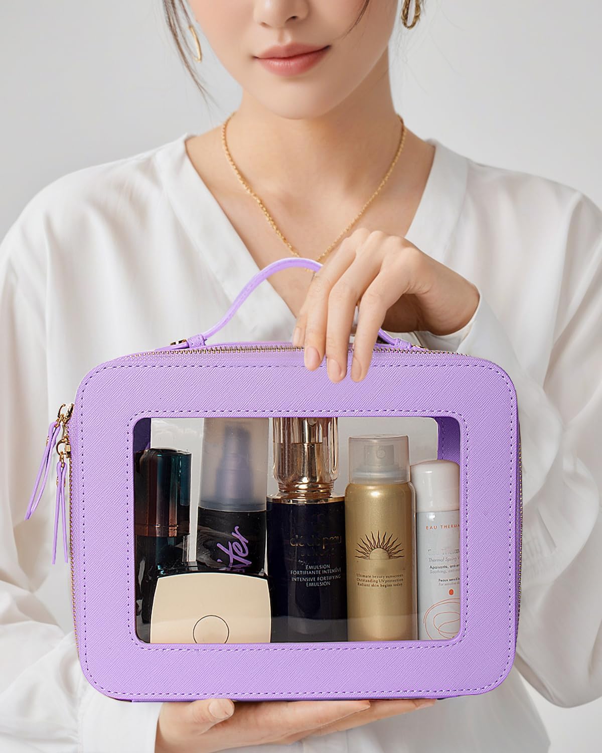 Clear Makeup Bag Small, TSA Approved Portable Toiletry Bag with Zipper Cosmetic Travel Bag Makeup Organizer Case Mini Makeup Pouch for Purse Car Organizer Bag for Women Men