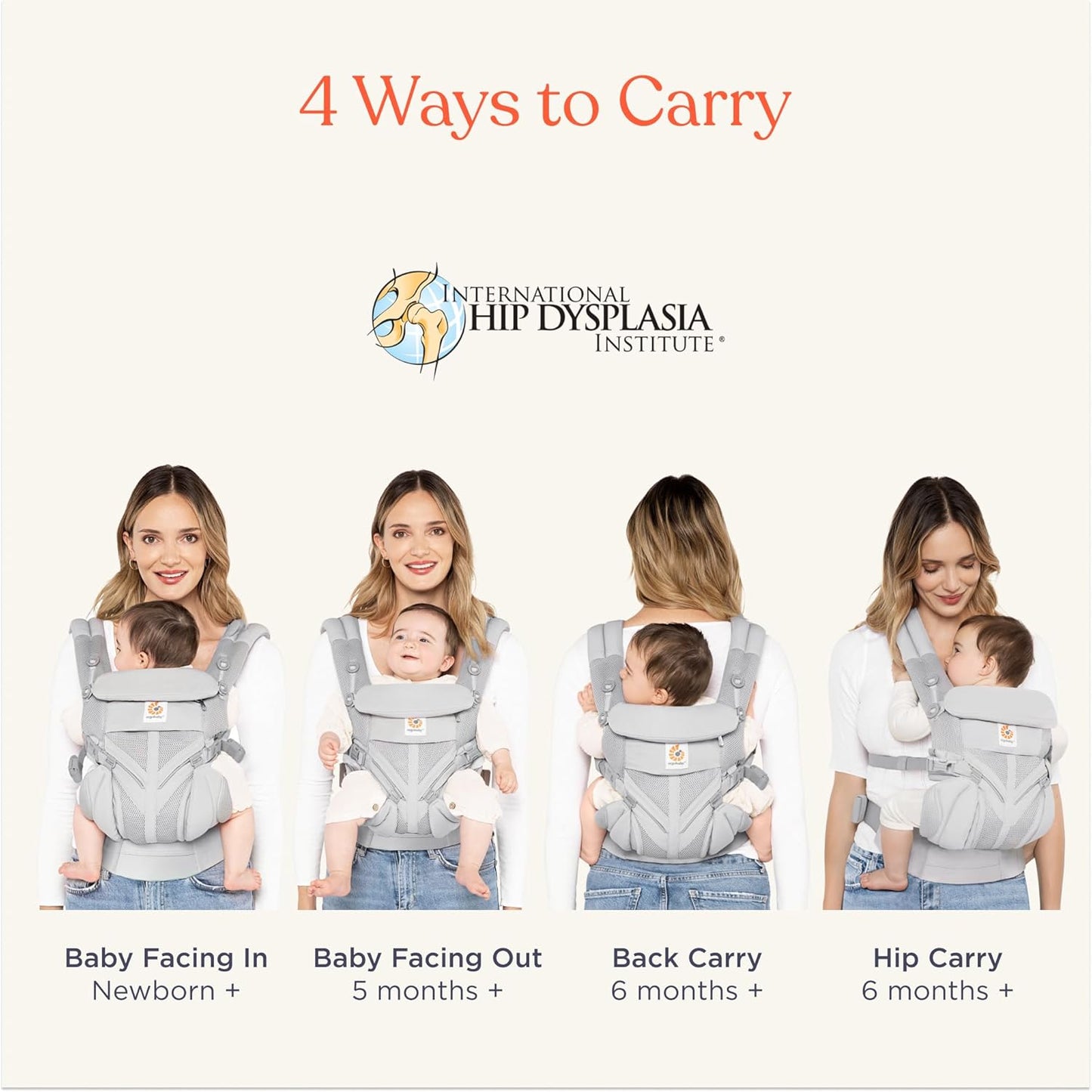 Ergobaby Omni Classic Baby Carrier Newborn to Toddler - Breathable Baby Carriers for Summer - All-Position Carrier with Lumbar Support (7-45 Pounds), Mesh, Charcoal Grey