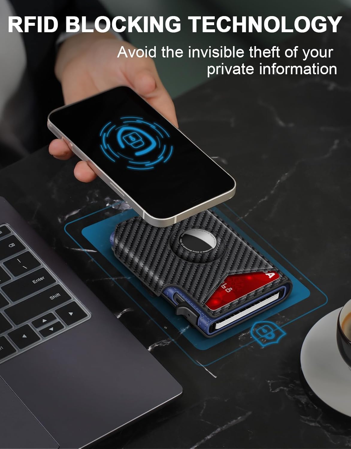 Airtag Wallet for Men, Minimalist Slim Mens Wallet Smart Pop Up Credit Card Holder for 9-13 Cards, RFID Blocking Wallet with ID Window & Cash Slot, Compact Bifold Metal Aluminum Card Case