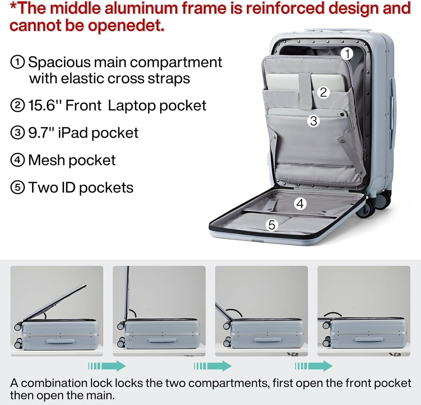 Hanke 20 Inch Carry On Luggage Hard Shell Suitcases with Wheels Luggage Suitcase Travel Luggage for Women Men Rolling Luggage Bags for Business Trip Weekender-Grey