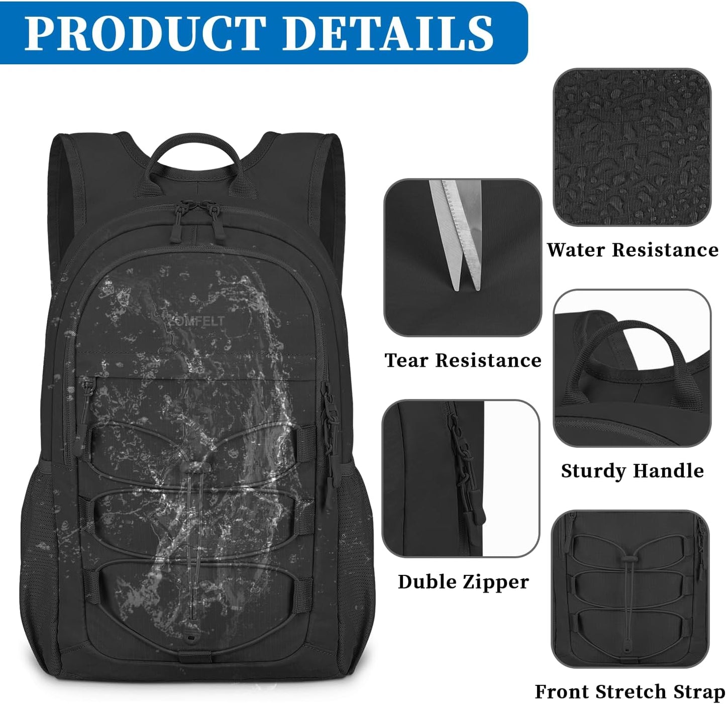 ZOMFELT Hiking Backpack for Women Men, 25L Lightweight Packable Backpacks for Trip, Water Resistant Small Travel Backpack, Foldable daypack for Hiking, Walking, Cycling, Camping, Black